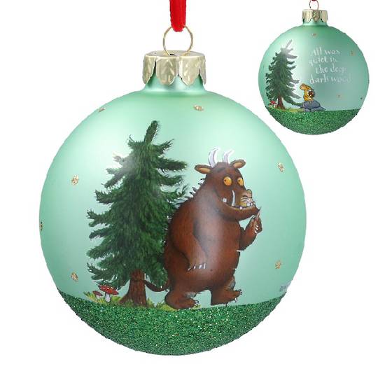 INDENT - Pack 12, Glass Ball Green, Gruffalo & Mouse 8cm